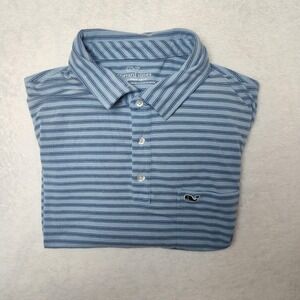 Vineyard Vines Edgartown Polo Shirt Mens Large Blue Stripe Pima Cotton Stretch